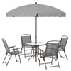 Outsunny 6 Piece Garden Dining Set with Umbrella, Patio Sets with Parasol, 4 Folding Dining Chairs, Dark Grey