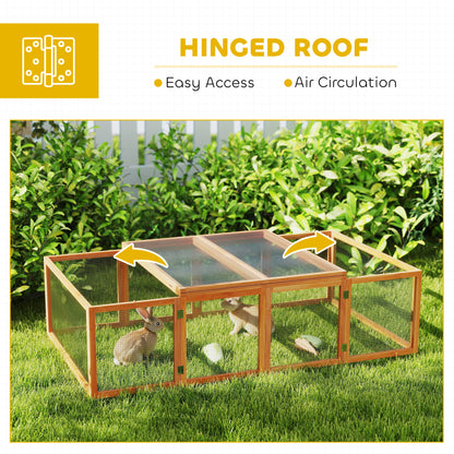 PawHut Wooden Rabbit Hutch Cage 6ft with Wire Mesh, Openable Roof, Play Space for Outdoor, Natural Wood Finish