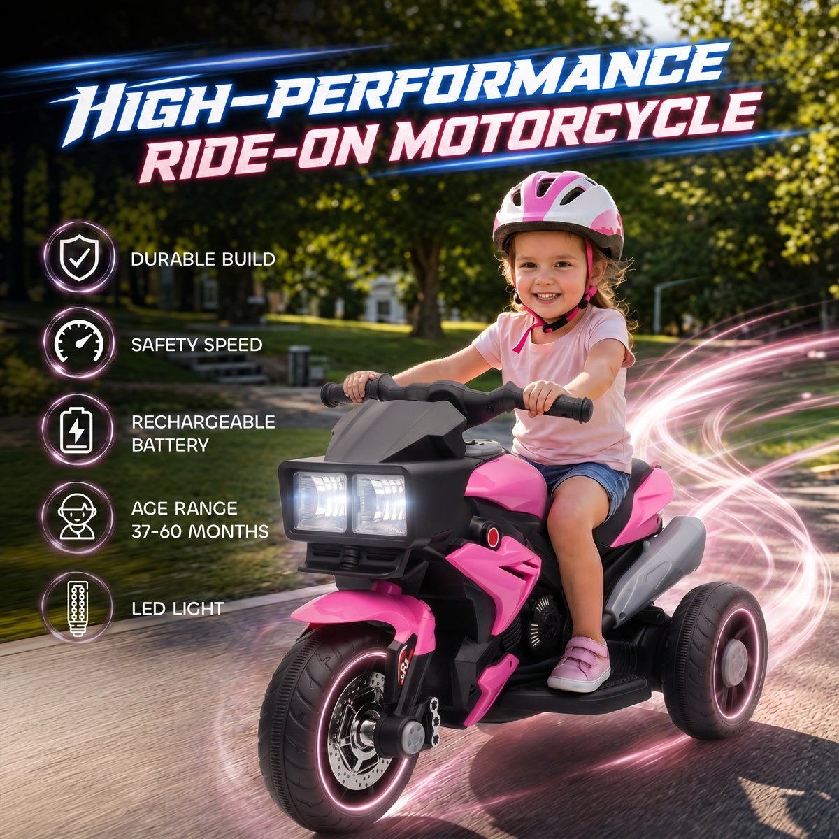 AIYAPLAY Kids Electric Motorcycle Ride-On Toy in Pink