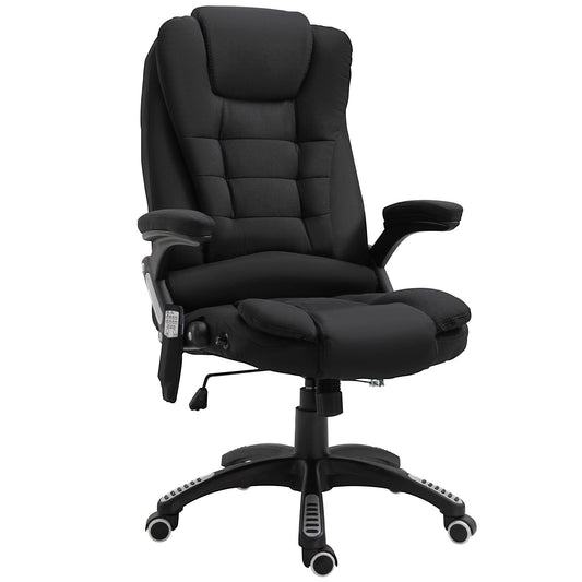Vinsetto Massage Recliner Chair Heated Office Chair with Six Massage Points Linen-Feel Fabric 360Â° Swivel Wheels Black