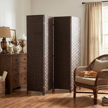 HOMCOM Wave Fibre Freestanding Folding Privacy Screen Panels, Room Divider, Dark Brown