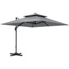 Outsunny 3 x 3(m) Cantilever Parasol with Aluminium Frame, Crank and Tilt, 360-Degree Rotation, Double Top Garden Umbrella with Cover (Only Cross Base), Light Grey