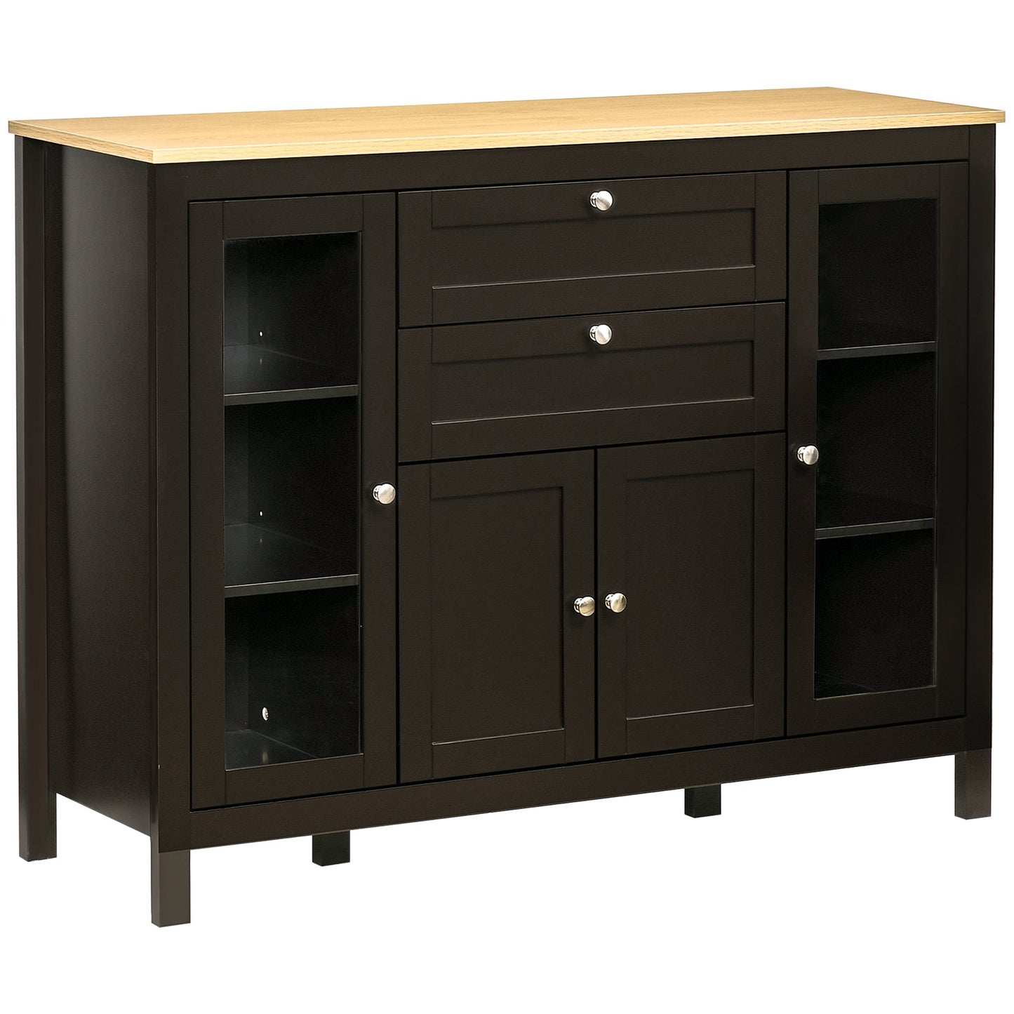 HOMCOM Modern Storage Cabinet, Sideboard with Oak Top, 4 Doors, 2 Drawers and 5 Adjustable Shelves, Black Brown