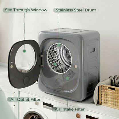 HOMCOM 4kg Vented Tumble Dryer with 5 Drying Mode, 800W Compact Freestanding Front Tumble Dryer, Silver