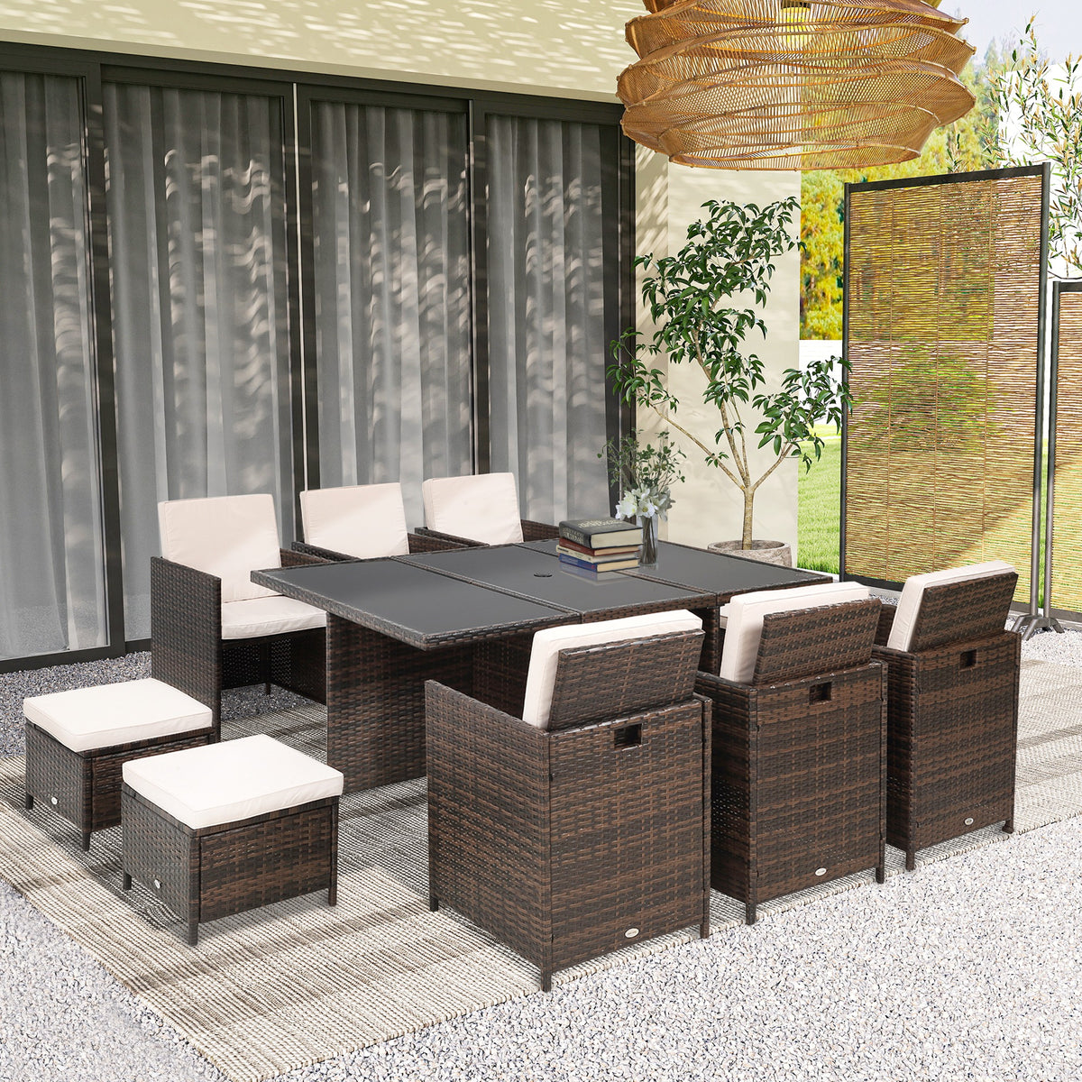 Outsunny 10 Seater Rattan Cube Garden Furniture Set in Mixed Brown