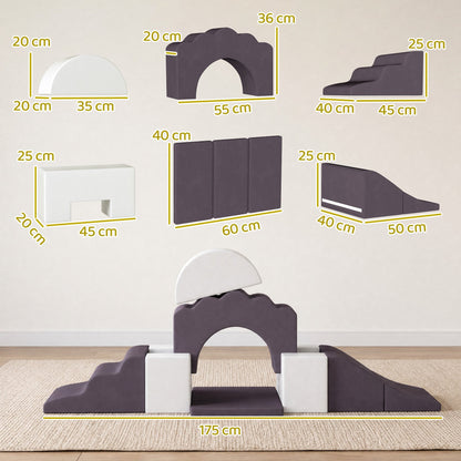 AIYAPLAY 7 Piece Kids Soft Play Set with Detachable Cover, Baby Indoor Climb and Crawl Foam Toys for Toddlers, Brown