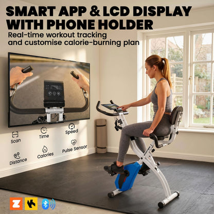 SPORTNOW 4-In-1 Folding Exercise Bike with Resistance Bands in Blue