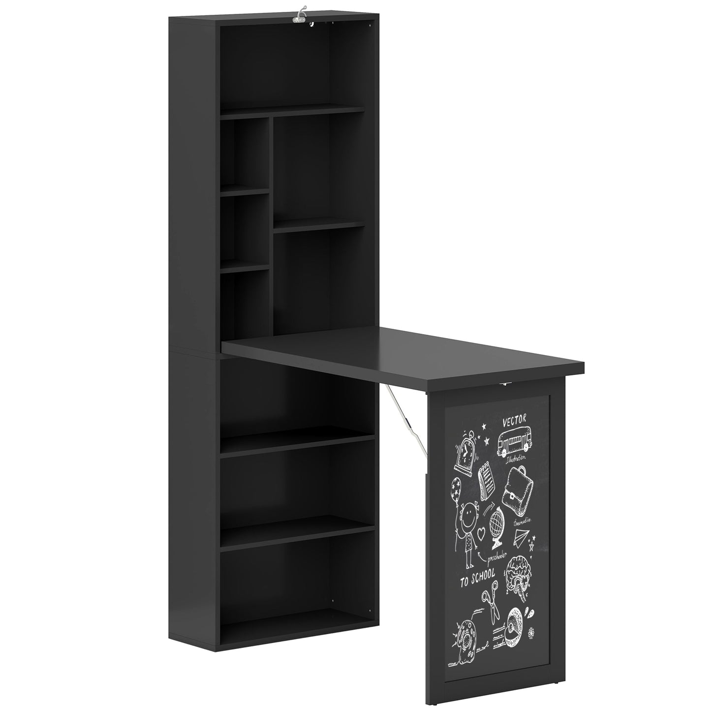 مكتب عمل منزلي من HOMCOM بثلاثة أقسام مع مساحة تخزين ولوح طباشير - أسود