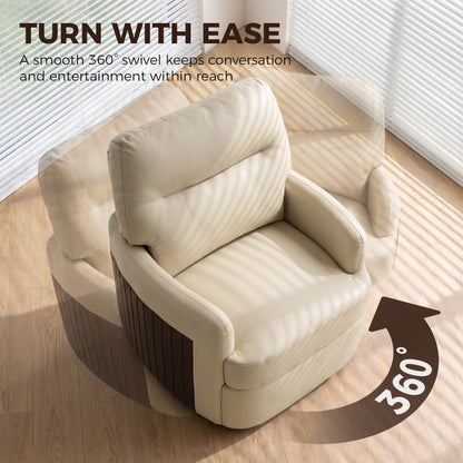 HOMCOM 360° Swivel Accent Chair, Modern Armchair with Thick Cushion, PU Leather Upholstered, Cream White