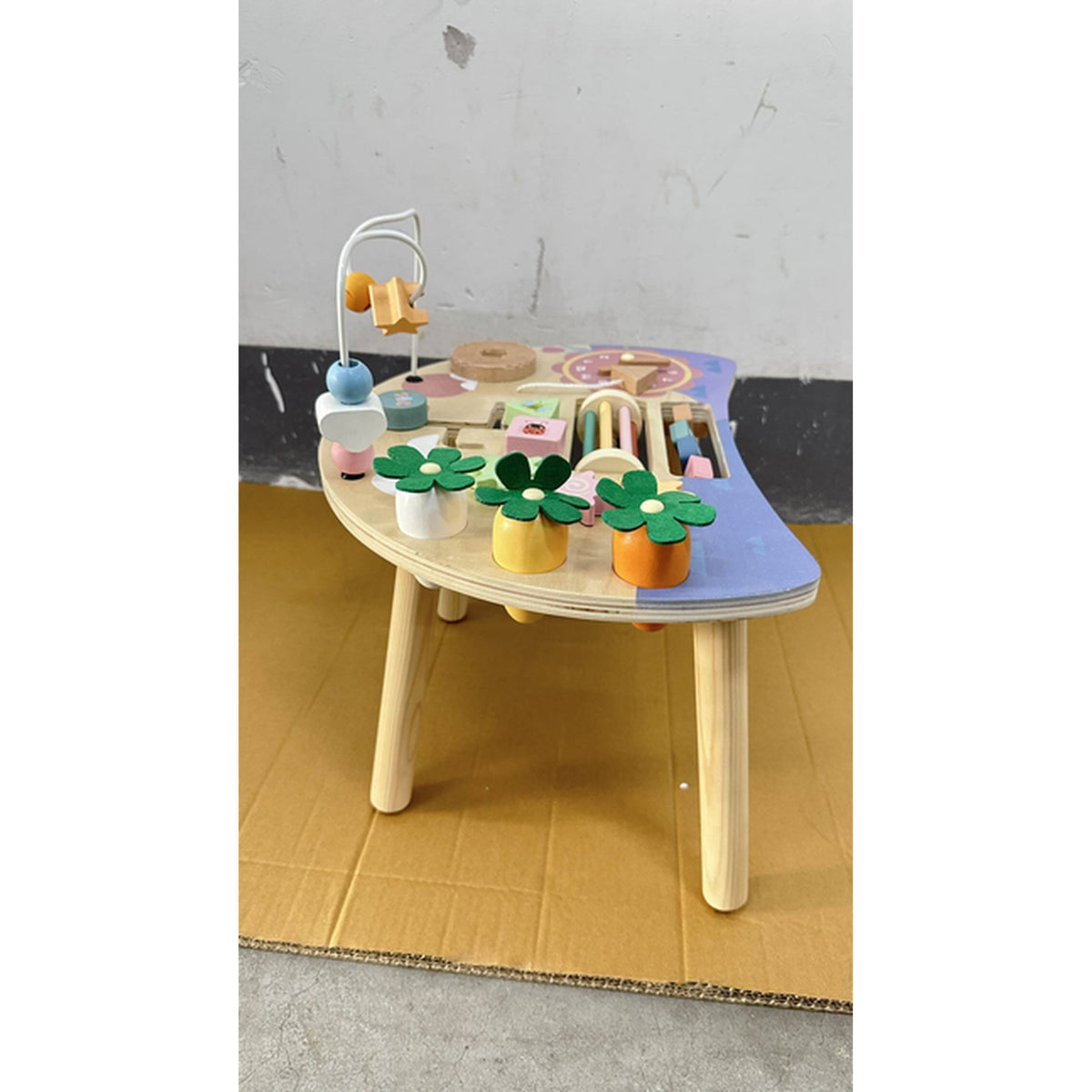 AIYAPLAY Wooden Baby Activity Table for 1-3 Years, 6-in-1 Montessori Activity Table with Gears, Bead Maze, Rotating Clock