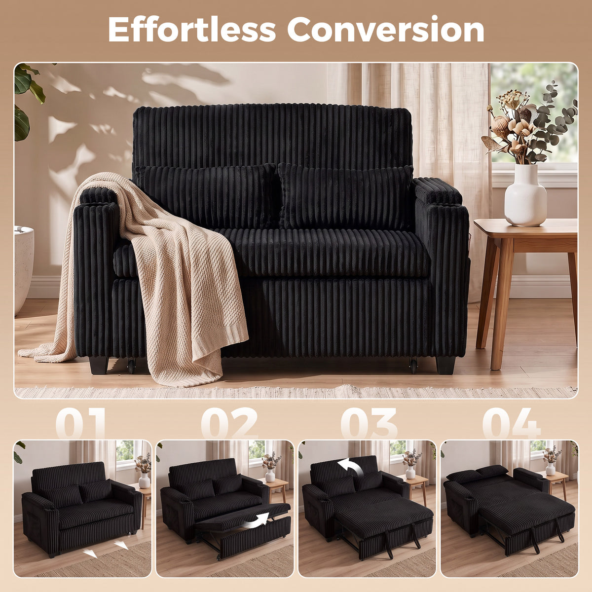 HOMCOM 2 Seater Sofa Bed in Black