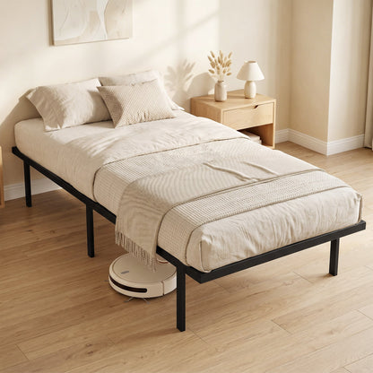 HOMCOM 3ft Single Bed Frame with Underbed Storage, Metal Platform Bed Frame with Steel Slat Support, No Box Spring Needed