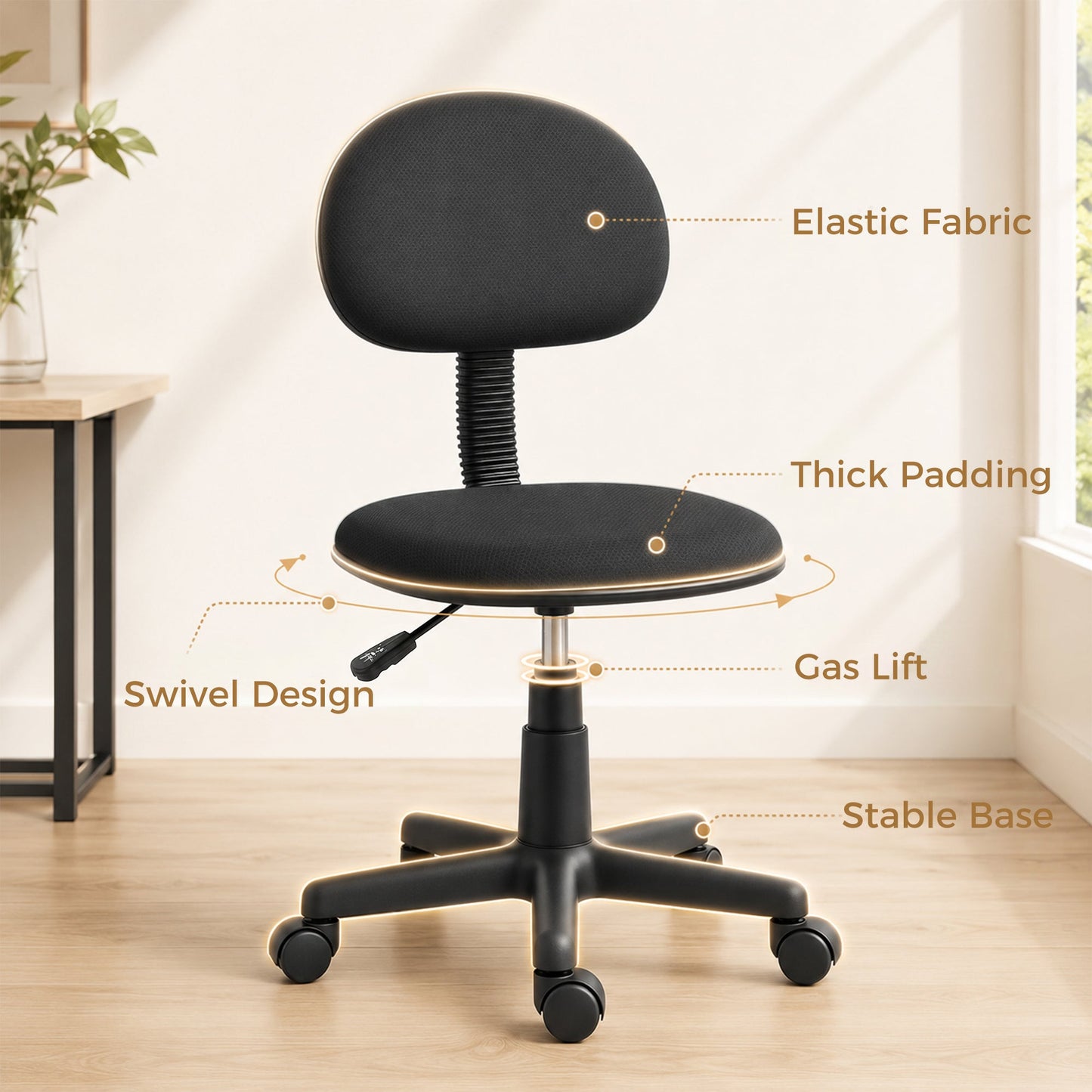 HOMCOM Small Armless Office Chair - Black