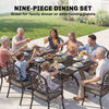 Outsunny 9 Piece Cast Aluminium Garden Dining Set, Garden Table and Chairs Set with Cushions, Parasol Hole for Patio, Bronze Tone