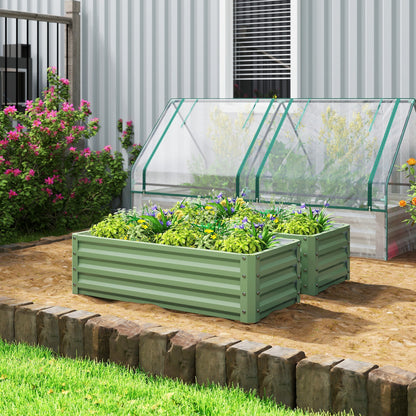 Outsunny Set of Two 110 x 50cm Steel Planter Boxes -  Light Green