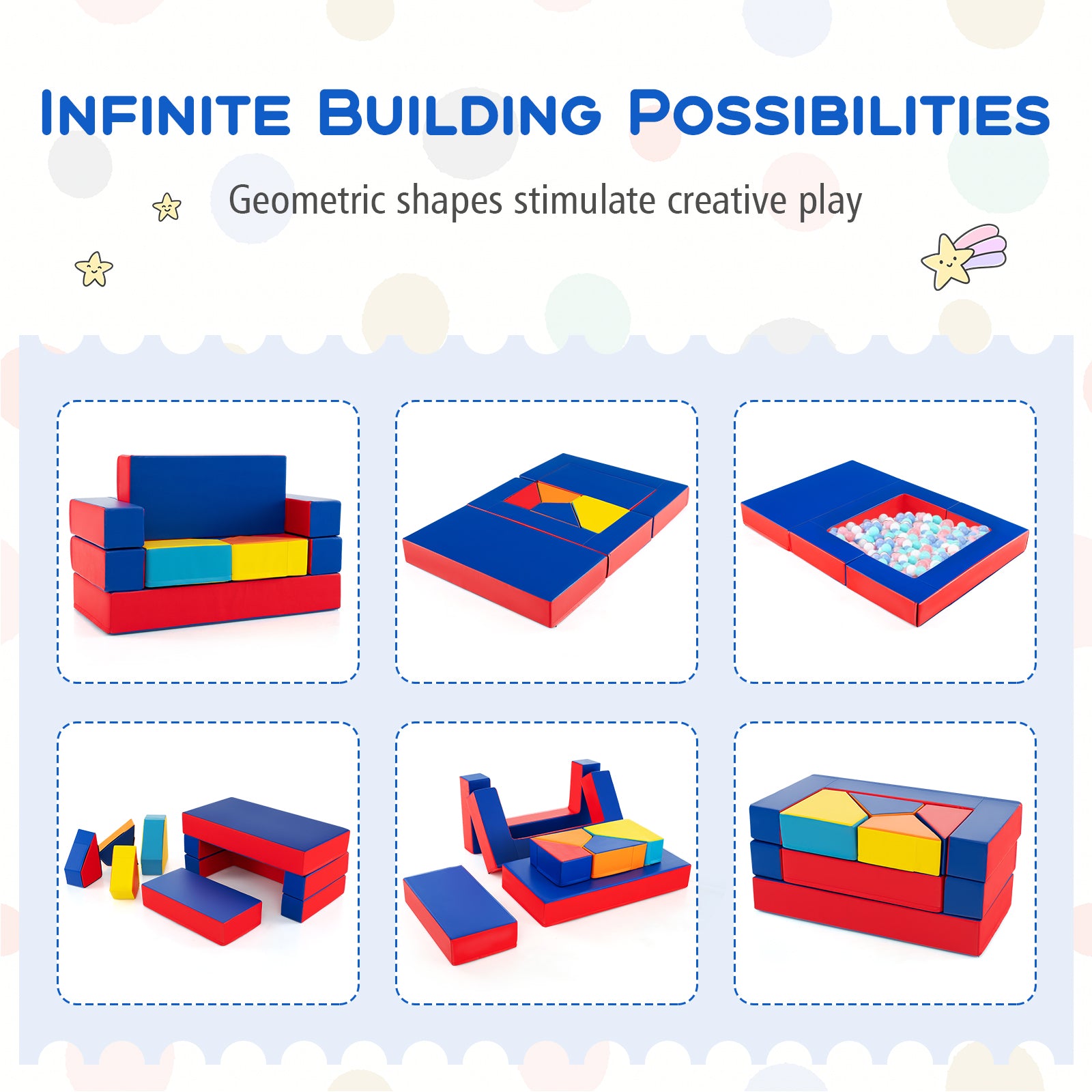 4-in-1 Convertible Foam Couch Play Set with Skin-friendly PU Leather Cover and Zippers-Multicolor