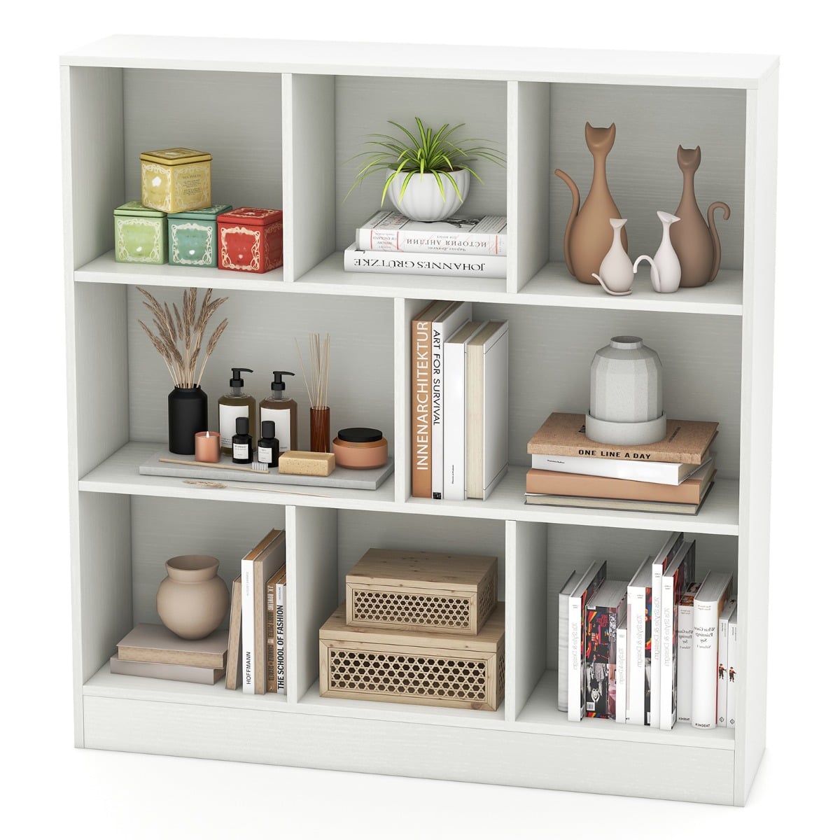 8-Cube Bookshelf with 2 Anti-Tipping Kits and Display Shelf for Home-White