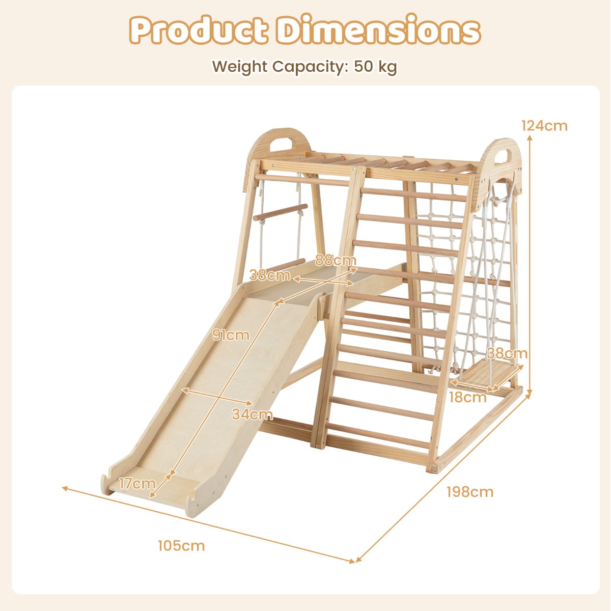 8-in-1 Jungle Gym Wooden Montessori Climber Playset-Natural
