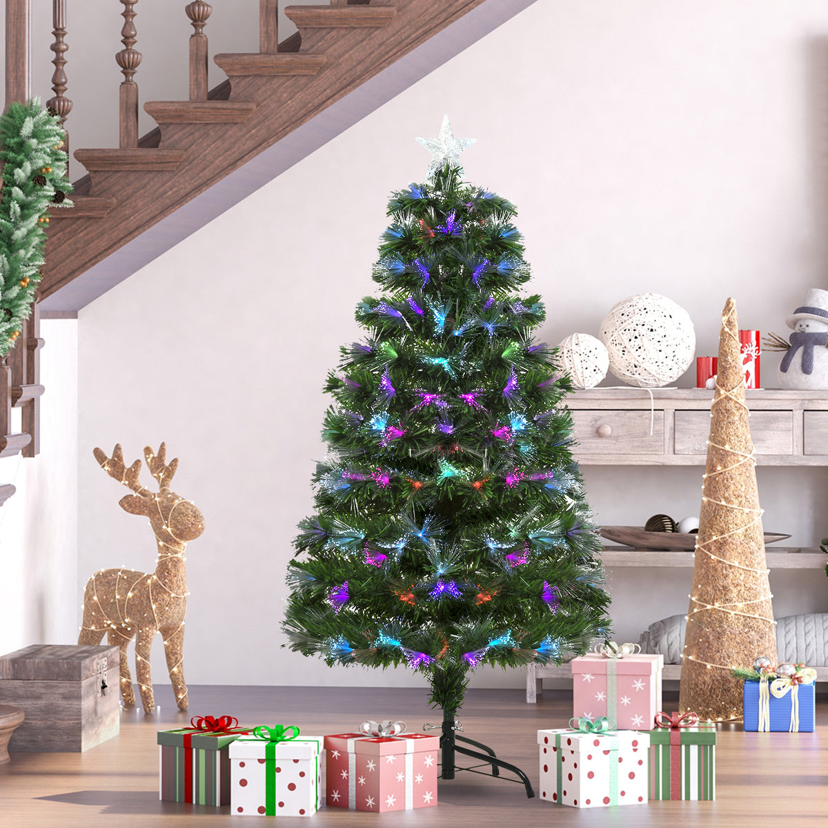HOMCOM 4FT Multicoloured Artificial Christmas Tree in Green