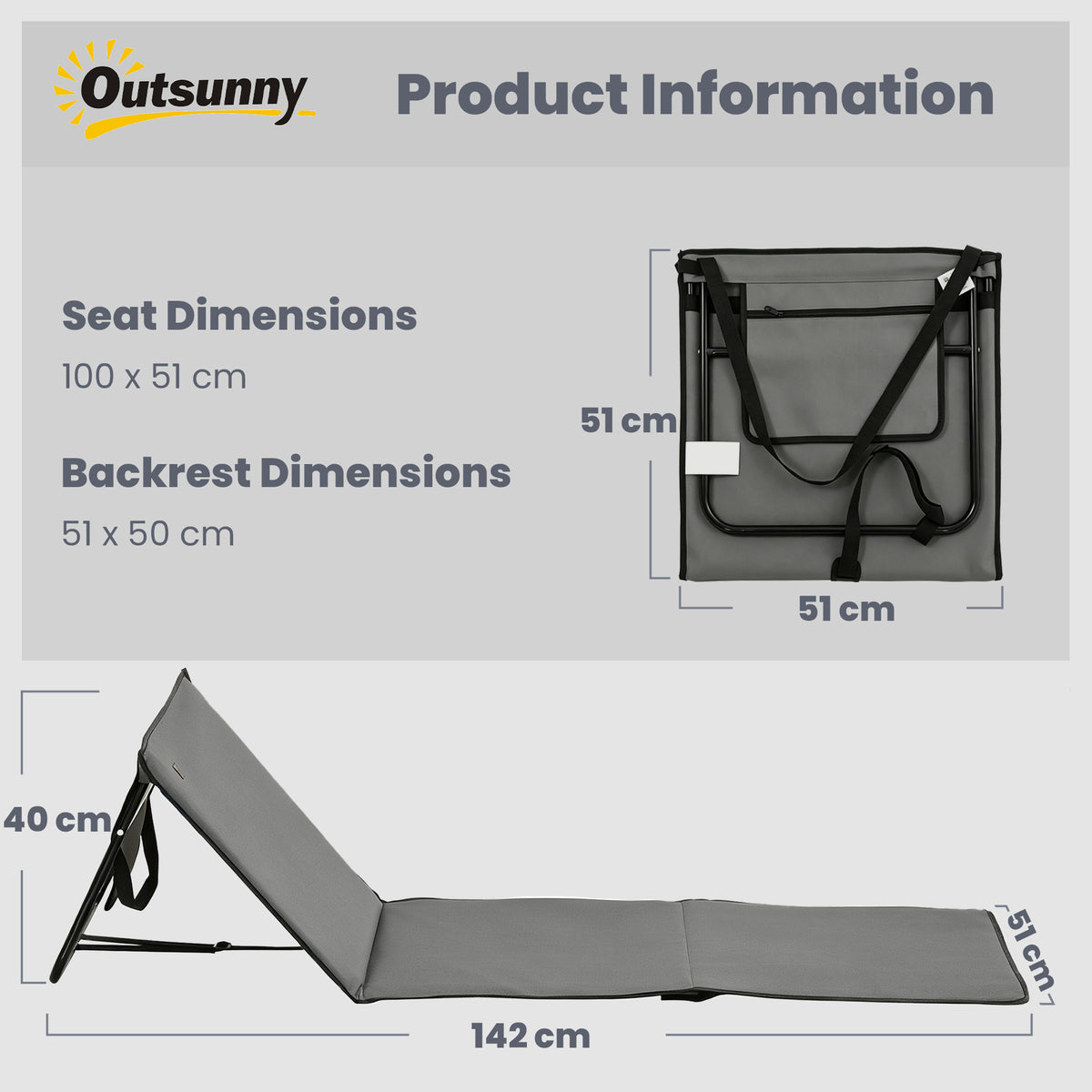 Outsunny Set of 2 Foldable Garden Beach Chair Mat in Black and Grey
