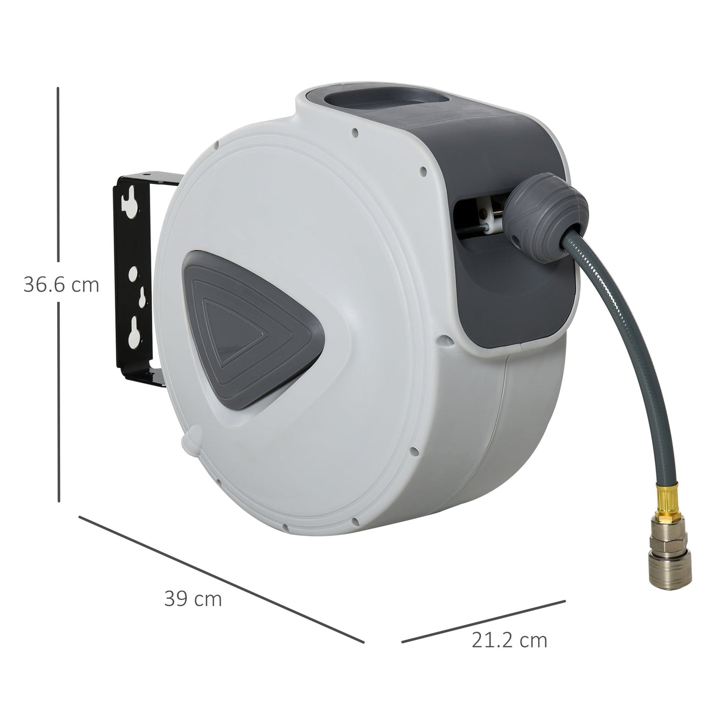 DURHAND Retractable Air Hose Reel, Wall Mount Auto Rewind Hose- Reel, 15m+ 140cm Diameter 3/ 8" 9.5mm, Connector 1/ 4" BSP, Grey