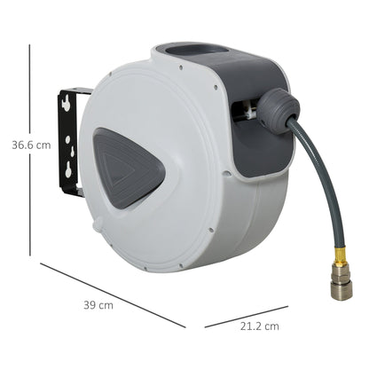 DURHAND Retractable Air Hose Reel, Wall Mount Auto Rewind Hose- Reel, 15m+ 140cm Diameter 3/ 8" 9.5mm, Connector 1/ 4" BSP, Grey