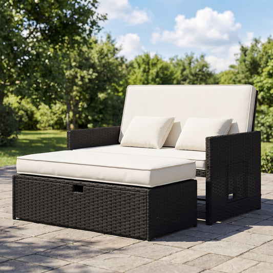 Outsunny Rattan Garden Daybed in Cream White
