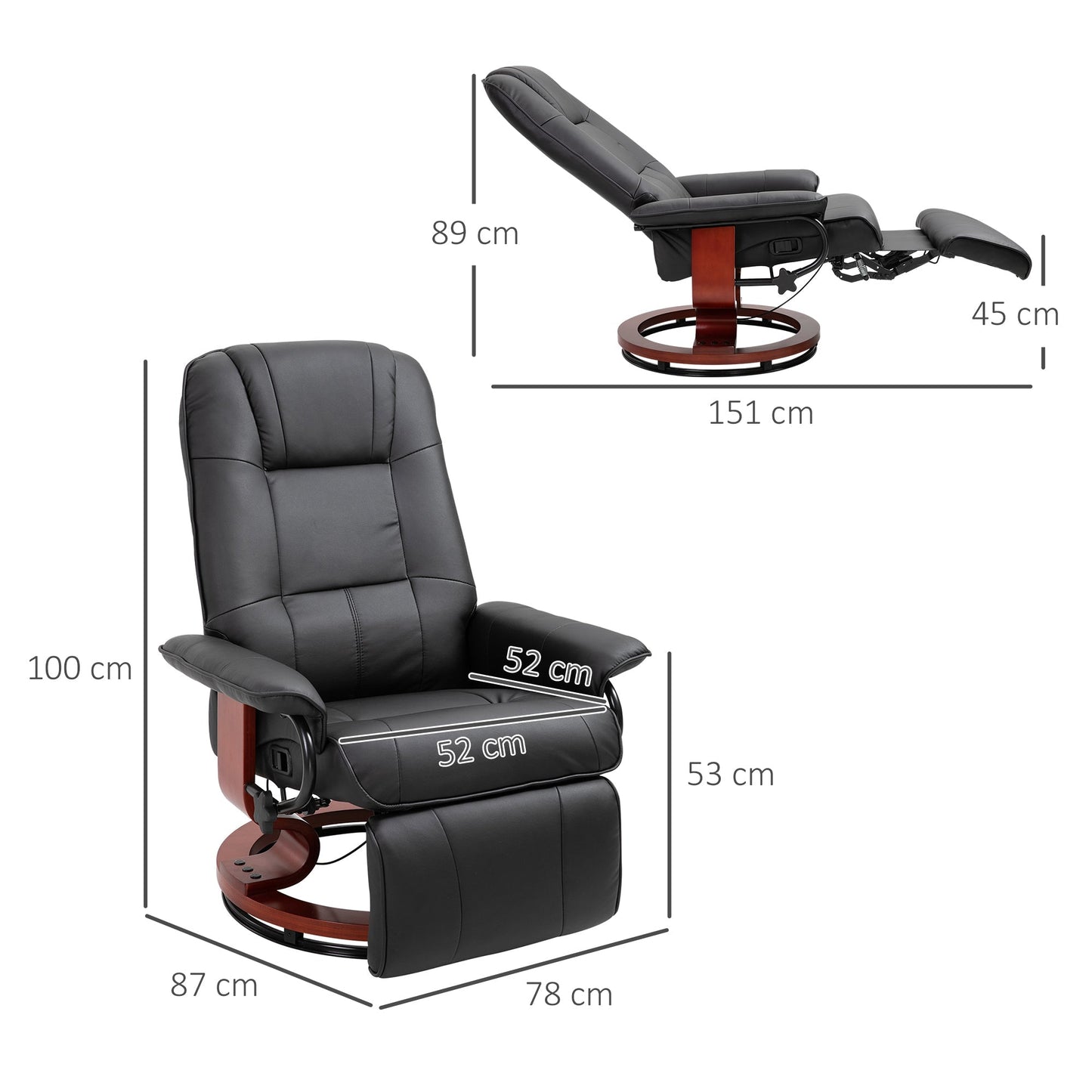 HOMCOM Reclining Swivel Chair, with Footrest - Black