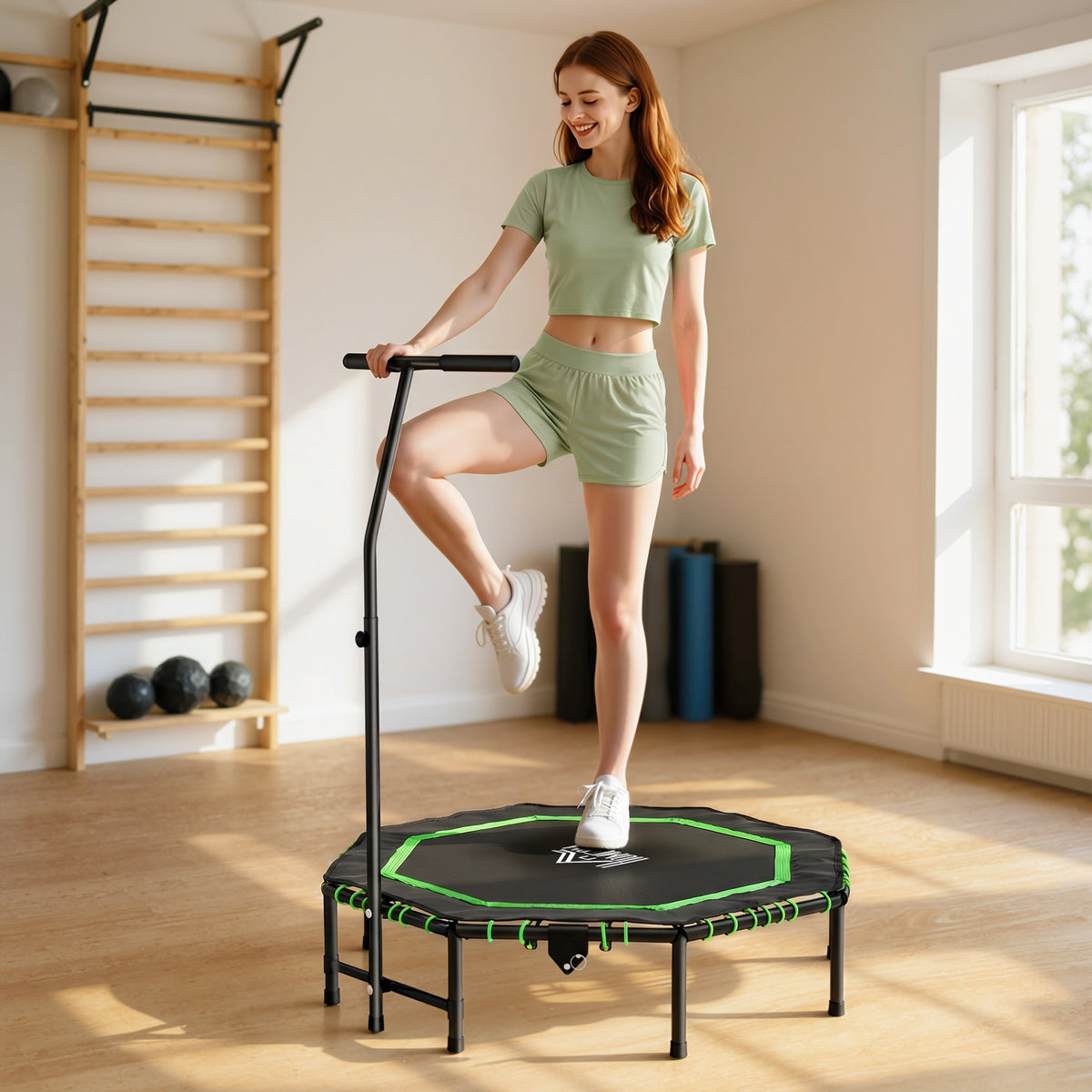 HOMCOM 48" Octagonal Mini Fitness Rebounder Trampoline in Green