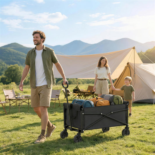 Outsunny 81L Festival Trolley on Wheels, Compact Garden Folding Trolley Cart with Adjustable Handle 80L Black