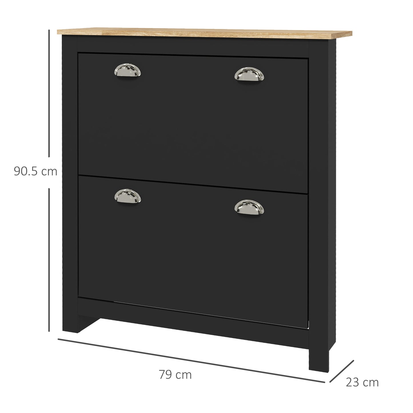 HOMCOM 2 Drawer Shoe Cabinet Modern Narrow Shoe Cupboard Hallway Wooden Storage Organiser with Flip Doors Adjustable Shelf for 12 Pairs, Black