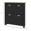 HOMCOM 2 Drawer Shoe Cabinet Modern Narrow Shoe Cupboard Hallway Wooden Storage Organiser with Flip Doors Adjustable Shelf for 6-12 Pairs, Black