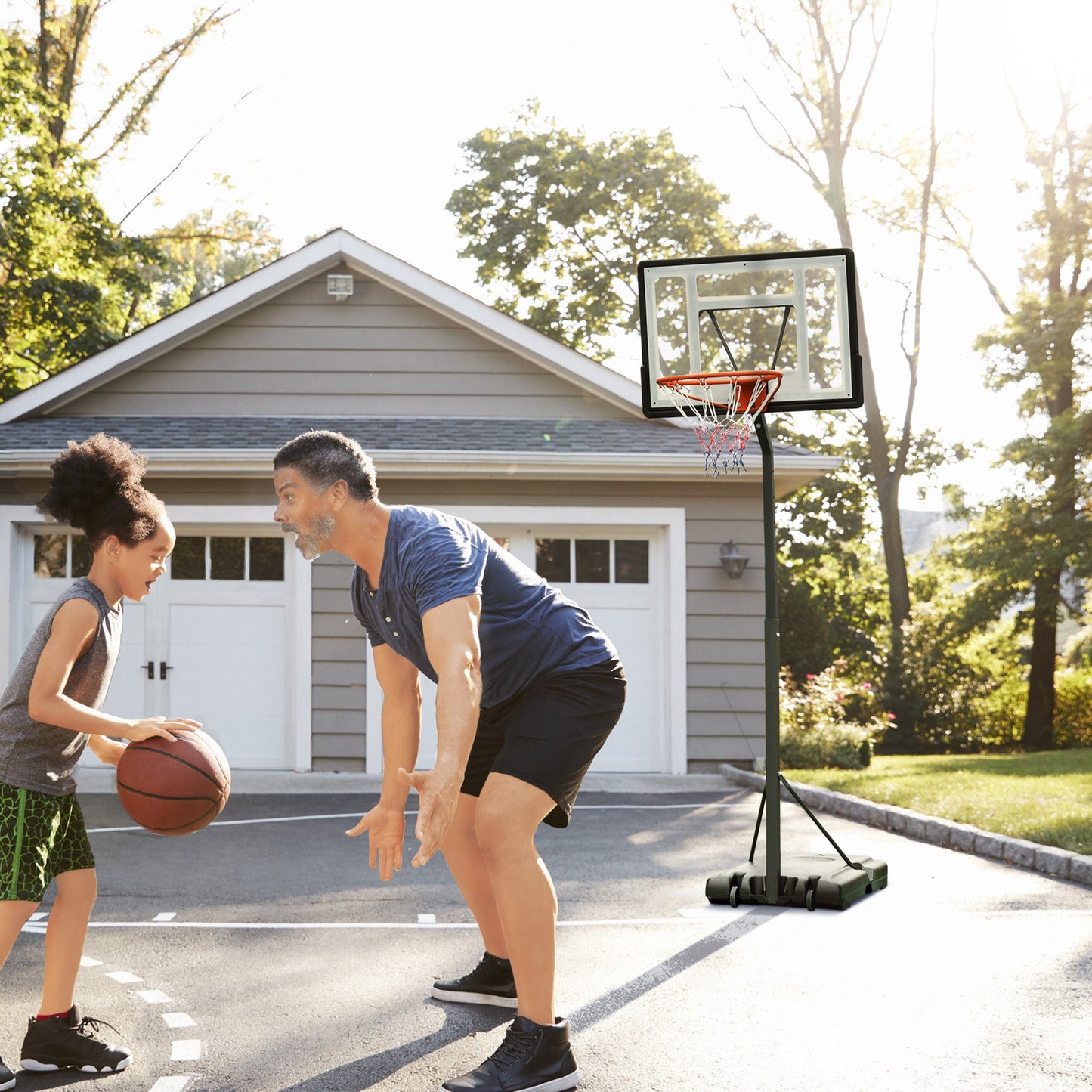 HOMCOM Portable 10ft Basketball Backboard Hoop Set Professional Outdoor Freestanding Basketball Stand with Wheels for Adults and Children, Adjustable High 2.55M-3.05M