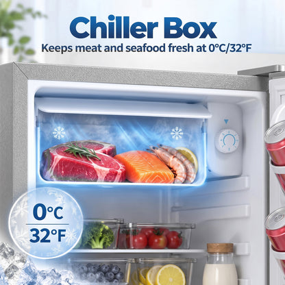 HOMCOM 73 L Mini Fridge with Chiller Box in Grey