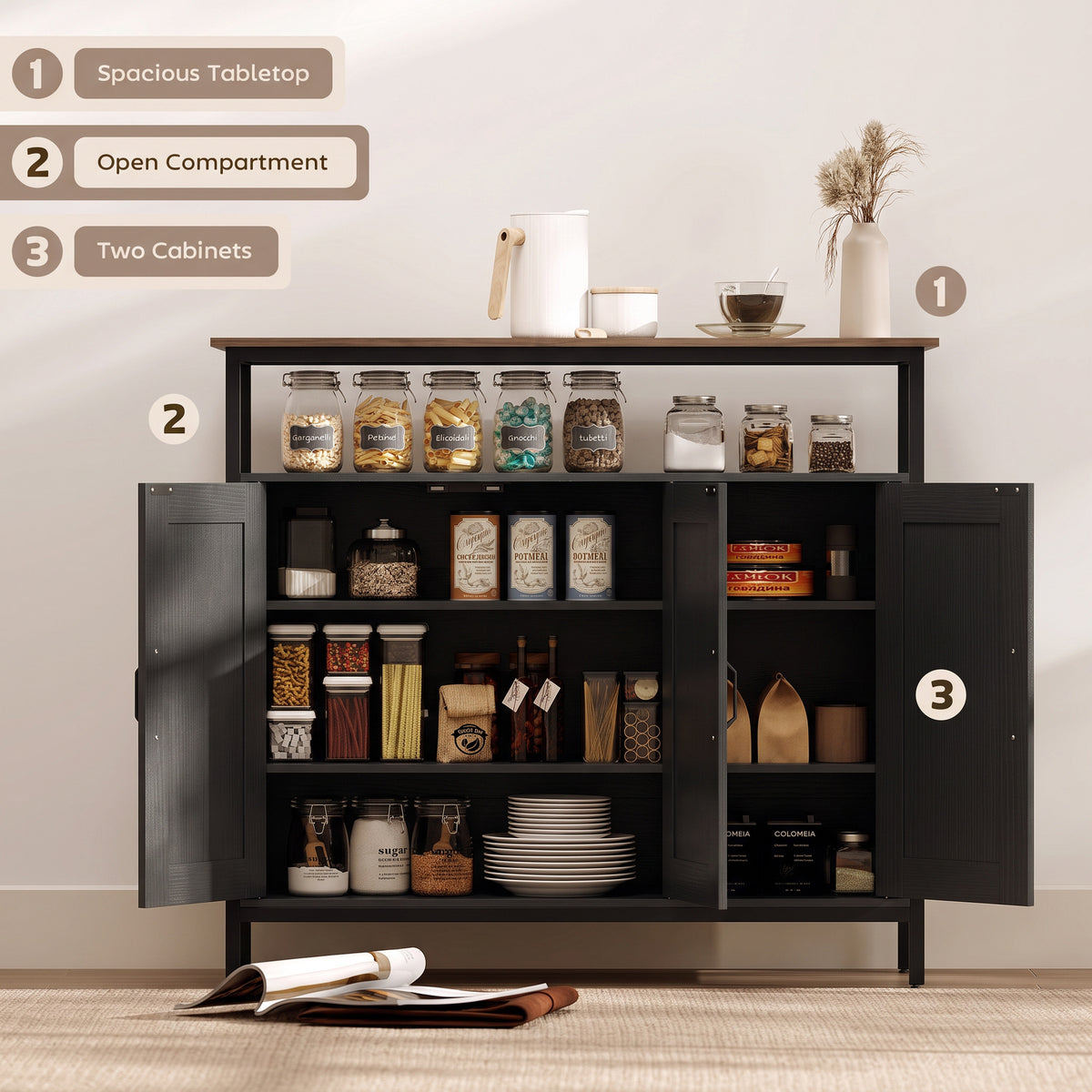 HOMCOM Industrial Kitchen Sideboard with Open Shelf in Black
