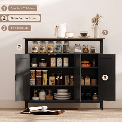 HOMCOM Industrial Kitchen Sideboard with Open Shelf in Black