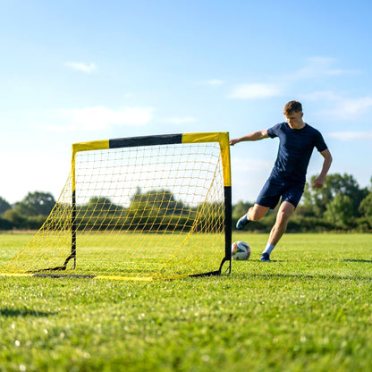 SPORTNOW Pop Up Football Goal, Portable Folding Football Net with Carry Bag, 4 U-Shaped Ground Stakes, Fibreglass Pole