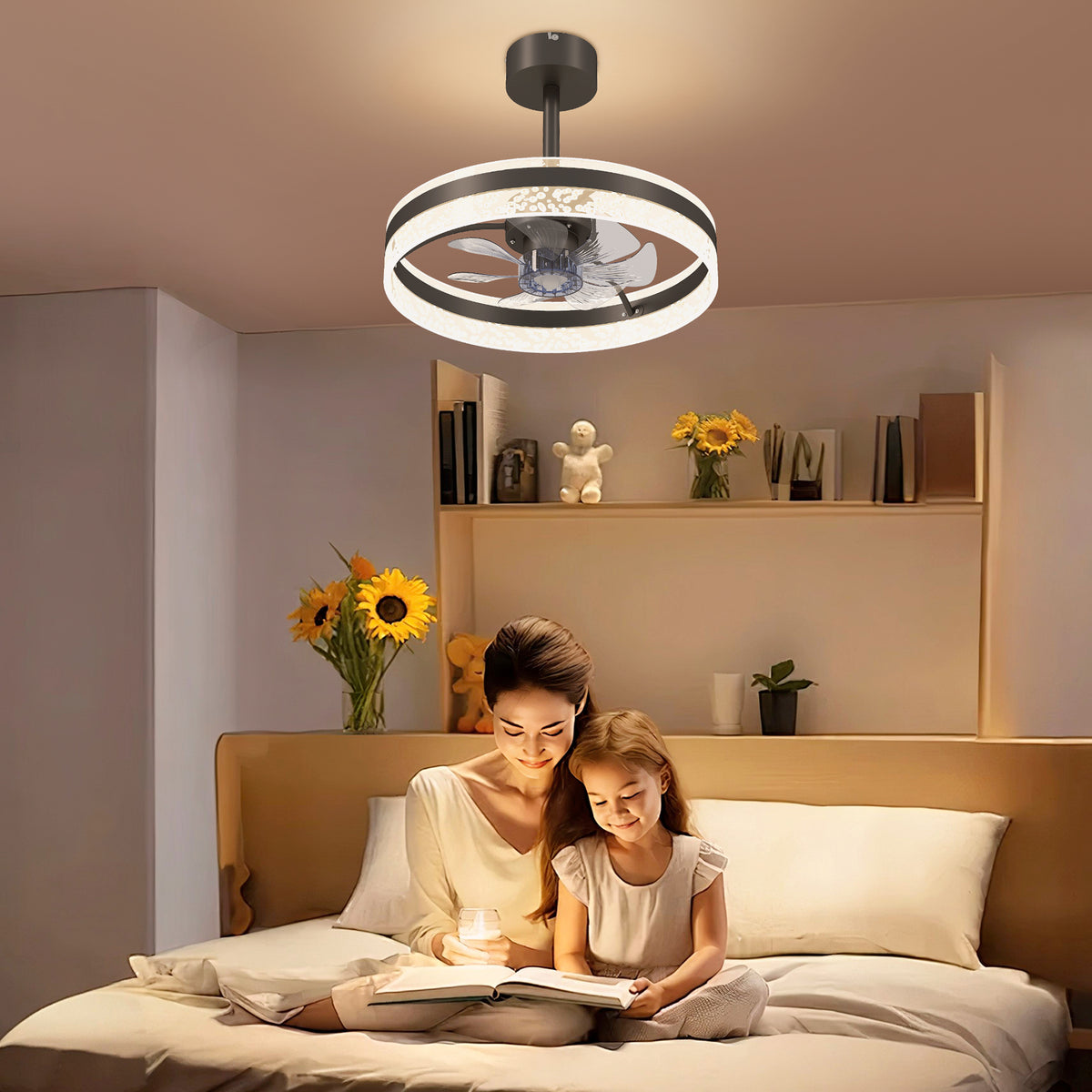 HOMCOM Ceiling Fan with LED Light and Remote in Black