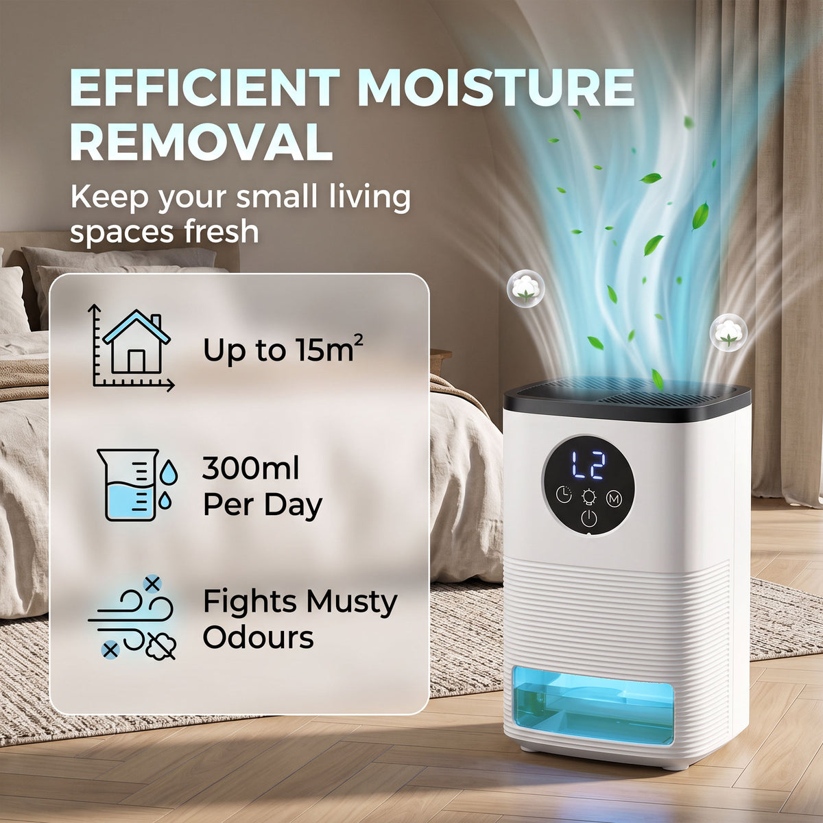 HOMCOM 300mL/Day Small Dehumidifier in White