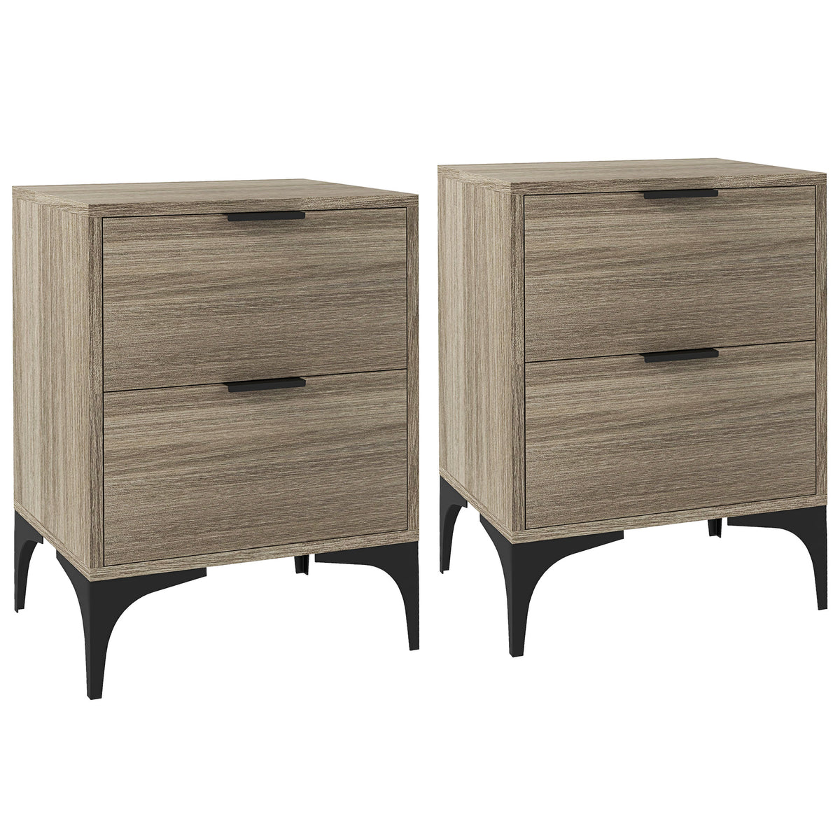 HOMCOM Set of Two Wood Effect Bedside Tables in Grey