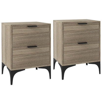 HOMCOM Set of Two Wood Effect Bedside Tables in Grey