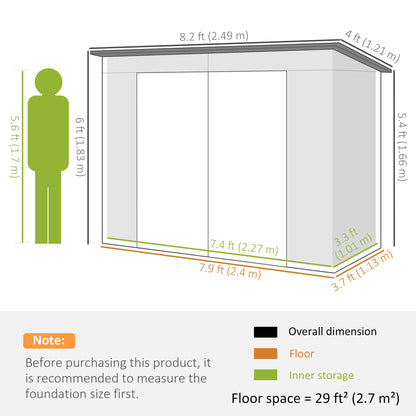 Outsunny 3.7 x 7.9ft Galvanised Steel Shed, with Latched Door and Padlock - Green