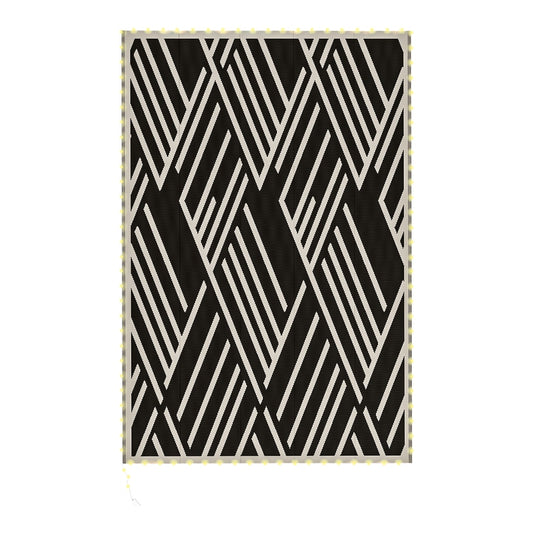 Outsunny Plastic Straw Reversible RV Outdoor Rug in Black and Coffee