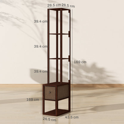 HOMCOM Floor Lamp with Shelves, LED Column Modern Standing Lamp with Fabric Drawer, Adjustable Brightness, Foot Switch for Living Room, Bedroom, Office, Dark Brown