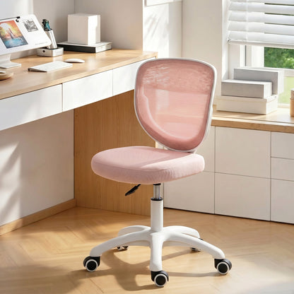 HOMCOM Office Chair, Armless Computer Desk Chair with Breathable Mesh, Adjustable Height, Swivel Wheels, Pink