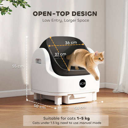 PawHut Self Cleaning Cat Litter Tray Top Opening Design, Automatic Litter Box More Space with Integrated Security Protection