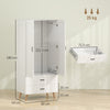 HOMCOM 2-Door Wardrobe, Modern Wardrobe with 2 Drawers and Hanging Rail for Bedroom, White