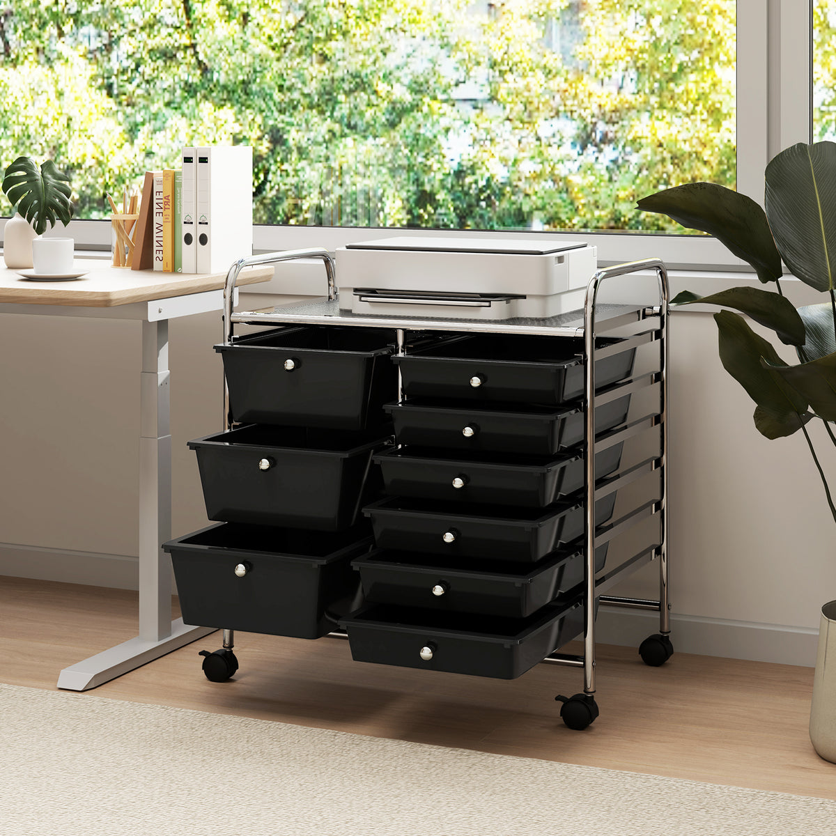 9-Drawer Rolling Storage Cart Tools Scrapbook Paper Organizer-Black