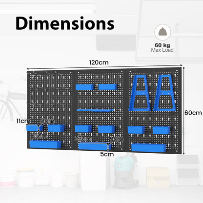 Blue parts rack organiser with dimensions and max load clearly displayed