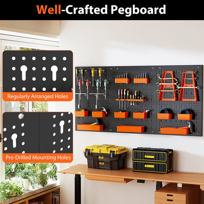 Close-up of the pegboard holes and mounting options for the garage organizer